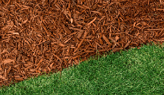 an edged bed with mulch next to green grass